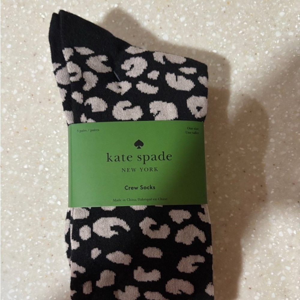 kate spade Black and Cream Leopard Crew Socks